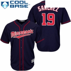 Youth Majestic Minnesota Twins 19 Anibal Sanchez Authentic Navy Blue Alternate Road Cool Base MLB Jersey 