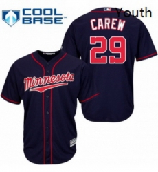 Youth Majestic Minnesota Twins 29 Rod Carew Replica Navy Blue Alternate Road Cool Base MLB Jersey