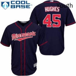 Youth Majestic Minnesota Twins 45 Phil Hughes Replica Navy Blue Alternate Road Cool Base MLB Jersey