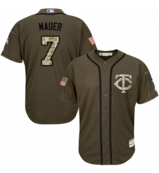 Youth Majestic Minnesota Twins 7 Joe Mauer Authentic Green Salute to Service MLB Jersey