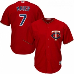 Youth Majestic Minnesota Twins 7 Joe Mauer Replica Scarlet Alternate Cool Base MLB Jersey