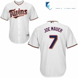 Youth Majestic Minnesota Twins 7 Joe Mauer Replica White Home Cool Base MLB Jersey