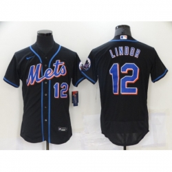 Men Nike New York Mets 12 Francisco Lindor Black Elite Jersey