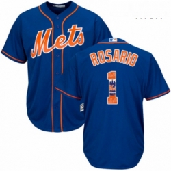 Mens Majestic New York Mets 1 Amed Rosario Authentic Royal Blue Team Logo Fashion Cool Base MLB Jersey 