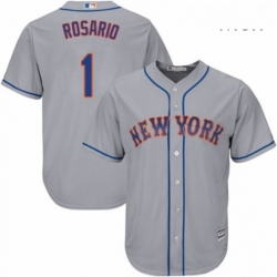 Mens Majestic New York Mets 1 Amed Rosario Replica Grey Road Cool Base MLB Jersey 