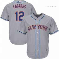 Mens Majestic New York Mets 12 Juan Lagares Replica Grey Road Cool Base MLB Jersey