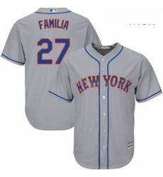 Mens Majestic New York Mets 27 Jeurys Familia Replica Grey Road Cool Base MLB Jersey