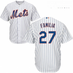 Mens Majestic New York Mets 27 Jeurys Familia Replica White Home Cool Base MLB Jersey