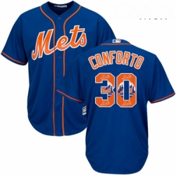 Mens Majestic New York Mets 30 Michael Conforto Authentic Royal Blue Team Logo Fashion Cool Base MLB Jersey