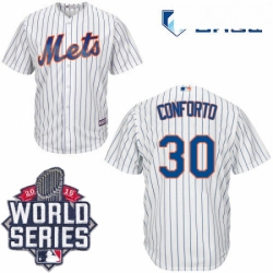 Mens Majestic New York Mets 30 Michael Conforto Replica White Home Cool Base 2015 World Series MLB Jersey