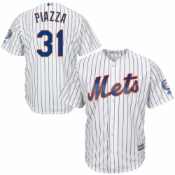 Mens Majestic New York Mets 31 Mike Piazza Replica White Home 2016 Hall Of Fame Sleeve Patch Cool Base MLB Jersey