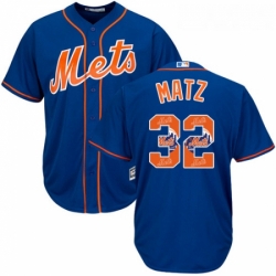 Mens Majestic New York Mets 32 Steven Matz Authentic Royal Blue Team Logo Fashion Cool Base MLB Jersey