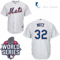 Mens Majestic New York Mets 32 Steven Matz Replica White Home Cool Base 2015 World Series MLB Jersey