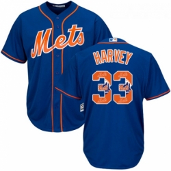 Mens Majestic New York Mets 33 Matt Harvey Authentic Royal Blue Team Logo Fashion Cool Base MLB Jersey