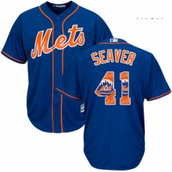 Mens Majestic New York Mets 41 Tom Seaver Authentic Royal Blue Team Logo Fashion Cool Base MLB Jersey