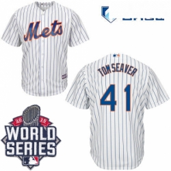 Mens Majestic New York Mets 41 Tom Seaver Authentic White Home Cool Base 2015 World Series MLB Jersey