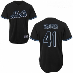 Mens Majestic New York Mets 41 Tom Seaver Replica Black Fashion MLB Jersey