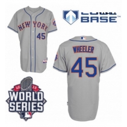 Mens Majestic New York Mets 45 Zack Wheeler Replica Grey Road Cool Base 2015 World Series MLB Jersey