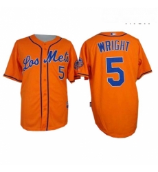 Mens Majestic New York Mets 5 David Wright Authentic Orange Los Mets Cool Base MLB Jersey