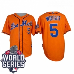 Mens Majestic New York Mets 5 David Wright Replica Orange Los Mets Cool Base 2015 World Series MLB Jersey