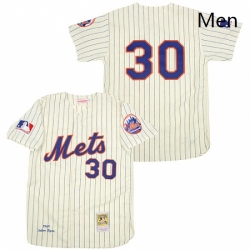 Mens Mitchell and Ness 1969 New York Mets 30 Nolan Ryan Replica Cream Throwback MLB Jersey