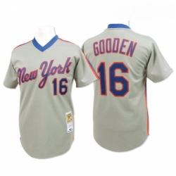 Mens Mitchell and Ness New York Mets 16 Dwight Gooden Replica Grey Throwback MLB Jersey