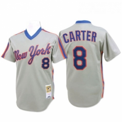 Mens Mitchell and Ness New York Mets 8 Gary Carter Replica Grey Throwback MLB Jersey