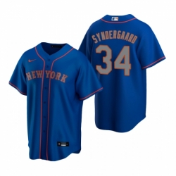 Mens Nike New York Mets 34 Noah Syndergaard Royal Alternate Road Stitched Baseball Jerse