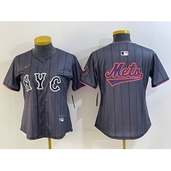 Women New York Mets Team Big Logo Graphite 2024 City Connect Limited Stitched Baseball Jersey 2 1