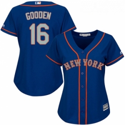 Womens Majestic New York Mets 16 Dwight Gooden Authentic Royal Blue Alternate Road Cool Base MLB Jersey