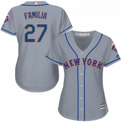 Womens Majestic New York Mets 27 Jeurys Familia Replica Grey Road Cool Base MLB Jersey