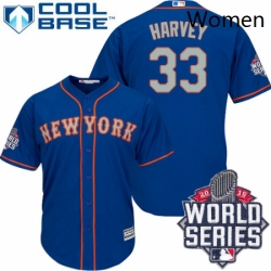 Womens Majestic New York Mets 33 Matt Harvey Replica BlueGrey NO 2015 World Series MLB Jersey