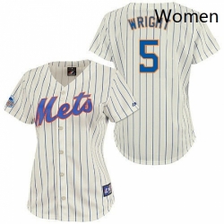 Womens Majestic New York Mets 5 David Wright Authentic CreamBlue Strip MLB Jersey