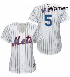 Womens Majestic New York Mets 5 David Wright Authentic WhiteBlue Strip MLB Jersey