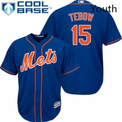 Youth Majestic New York Mets 15 Tim Tebow Authentic Royal Blue Alternate Home Cool Base MLB Jersey