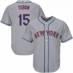 Youth Majestic New York Mets 15 Tim Tebow Replica Grey Road Cool Base MLB Jersey