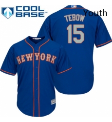 Youth Majestic New York Mets 15 Tim Tebow Replica Royal Blue Alternate Road Cool Base MLB Jersey