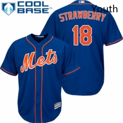 Youth Majestic New York Mets 18 Darryl Strawberry Replica Royal Blue Alternate Home Cool Base MLB Jersey