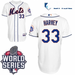 Youth Majestic New York Mets 33 Matt Harvey Authentic White Alternate Cool Base 2015 World Series MLB Jersey