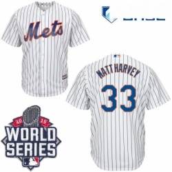 Youth Majestic New York Mets 33 Matt Harvey Authentic White Home Cool Base 2015 World Series MLB Jersey