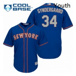 Youth Majestic New York Mets 34 Noah Syndergaard Authentic Royal Blue Alternate Road Cool Base MLB Jersey