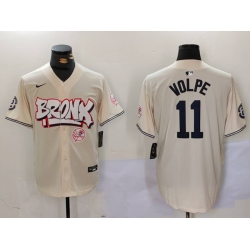 Men New York Yankees 11 Anthony Volpe Cream The Bronx Graffiti V2 Vapor Limited Stitched Baseball Jersey 1