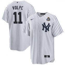 Men New York Yankees 11 Anthony Volpe White 2024 World Series With Name Cool Base Stitched Baseball Jersey