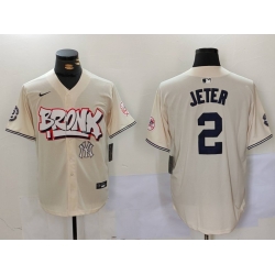 Men New York Yankees 2 Derek Jeter Cream The Bronx Graffiti V2 Vapor Limited Stitched Baseball Jersey 1