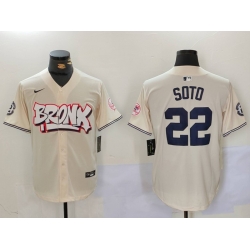 Men New York Yankees 22 Juan Soto Cream The Bronx Graffiti V2 Vapor Limited Stitched Baseball Jersey 2