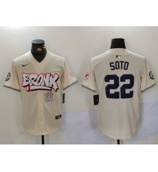 Men New York Yankees 22 Juan Soto Cream The Bronx Graffiti V2 Vapor Limited Stitched Baseball Jersey 3