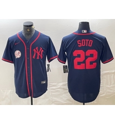 Men New York Yankees 22 Juan Soto Navy Cool Base Stitched Baseball Jersey 5