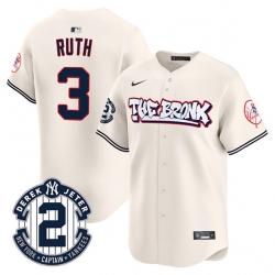 Men New York Yankees 3 Babe Ruth Cream The Bronx Graffiti V2 Vapor Limited Stitched Baseball Jersey