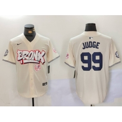 Men New York Yankees 99 Aaron Judge Cream The Bronx Graffiti V2 Vapor Limited Stitched Baseball Jersey 3