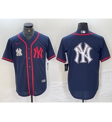 Men New York Yankees Big LOGO Navy Cool Base Stitched Baseball Jersey 7
